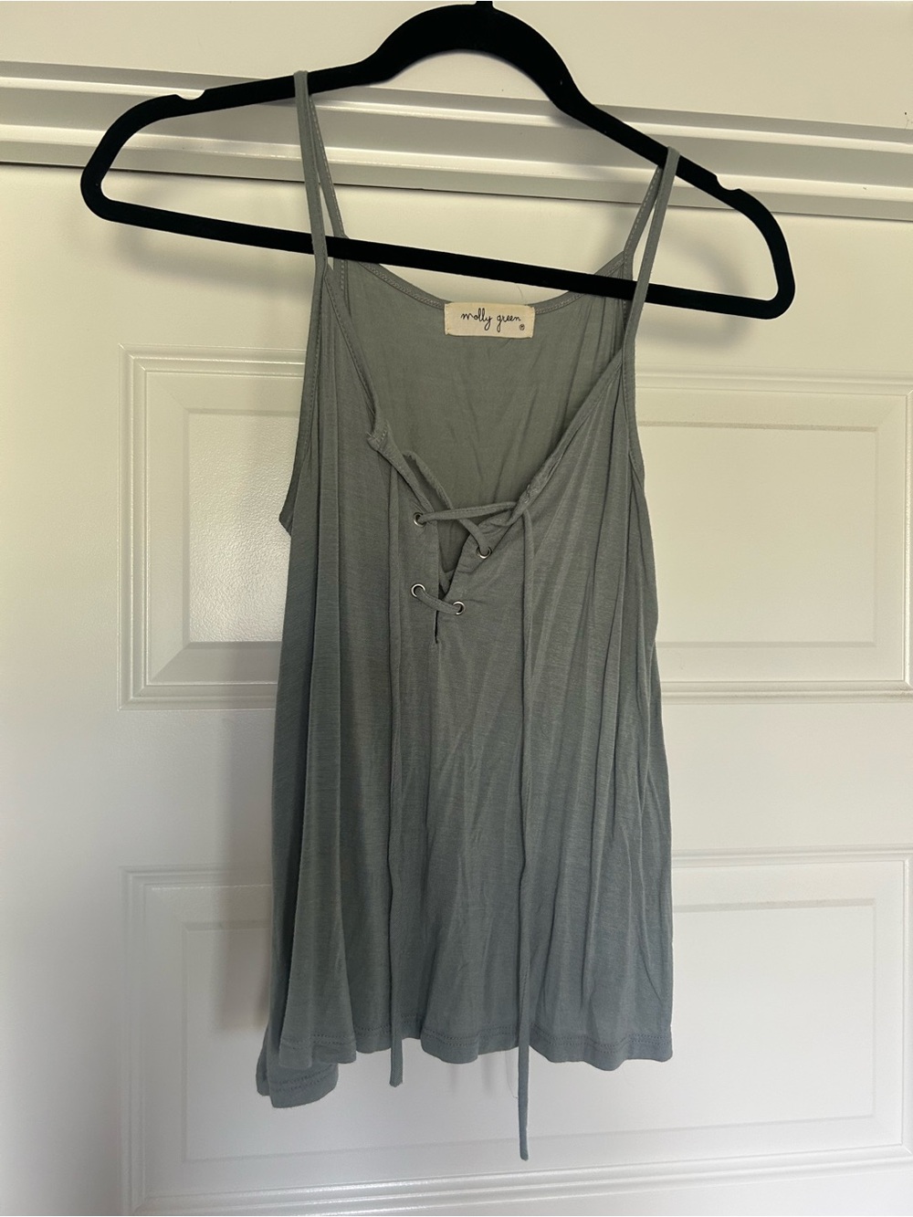Molly Green Sage Lace-Up Spaghetti Strap Camisole